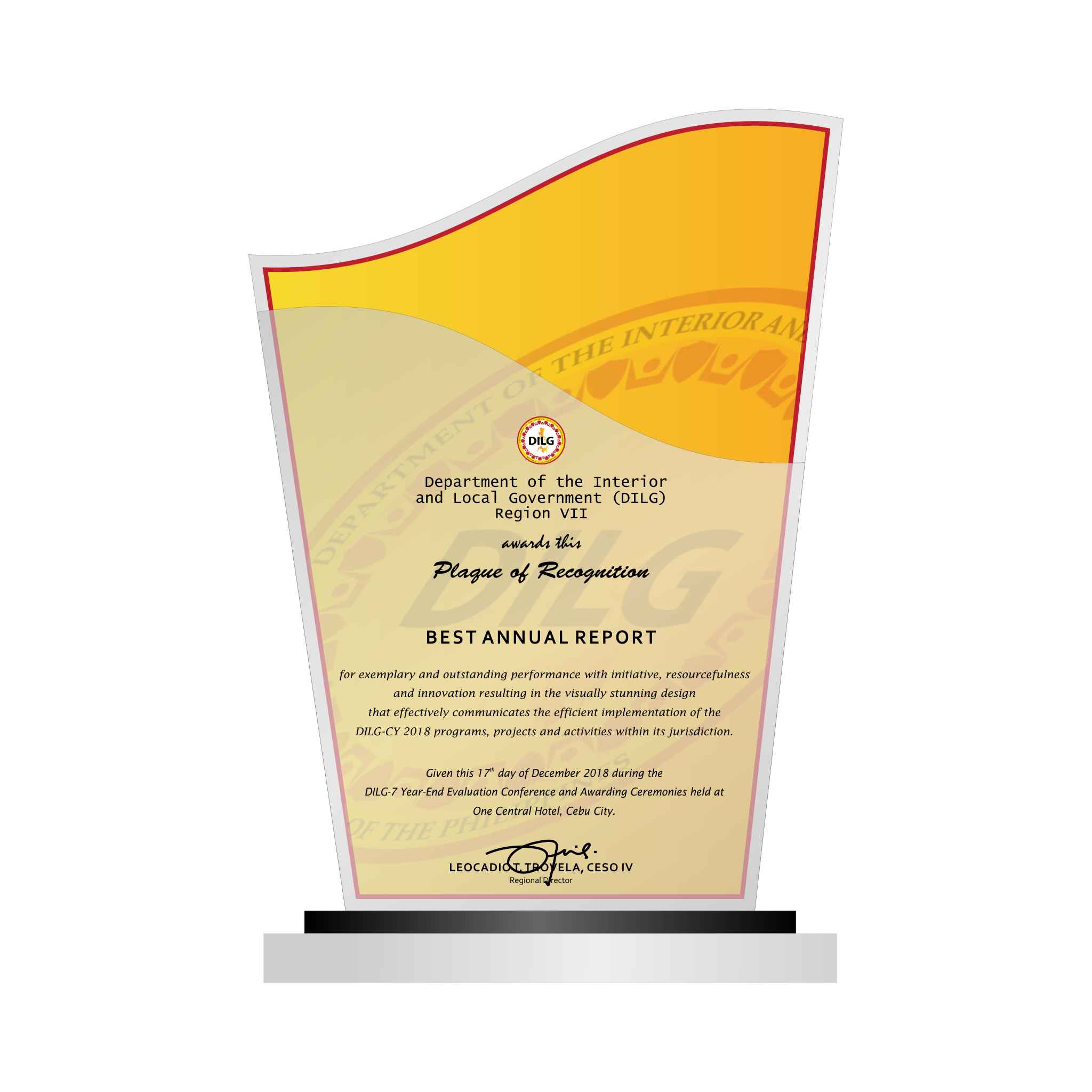 Department of Interior and Local Government (DILG) Best Annual Report Plaque - DILG